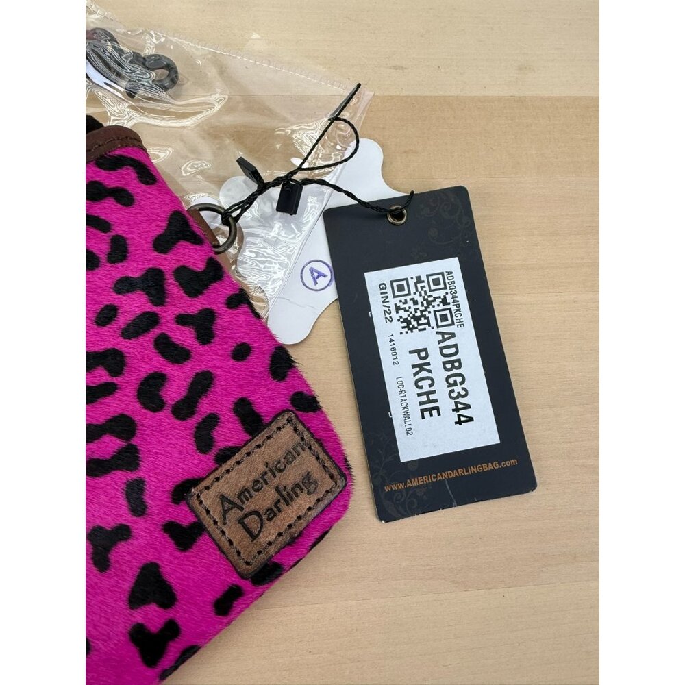American Darling Pink Animal Print Faux Leather Trim Wristlet Crossbody Bag 10x5 - Picture 9 of 10